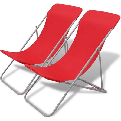 Folding Beach Chairs 2 pcs Powder-coated Steel Red