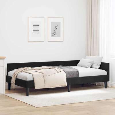 Elegant Corner Bed Frame Black Velvet and Engineered wood - High