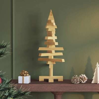 Luxury Wooden Christmas Tree with Stand Brown 60cm Solid pine wood