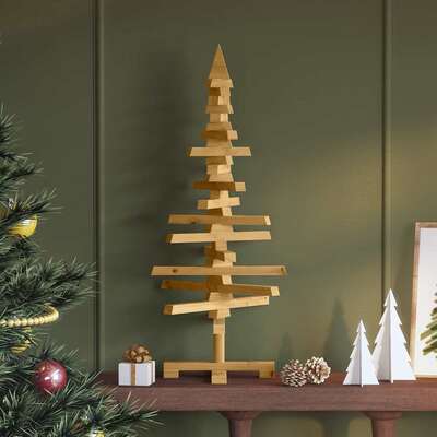 Luxury Wooden Christmas Tree with Stand Brown 90cm Solid pine wood