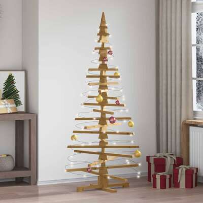 Contemporary Wooden Christmas Tree with Stand Brown 180cm Solid pine wood