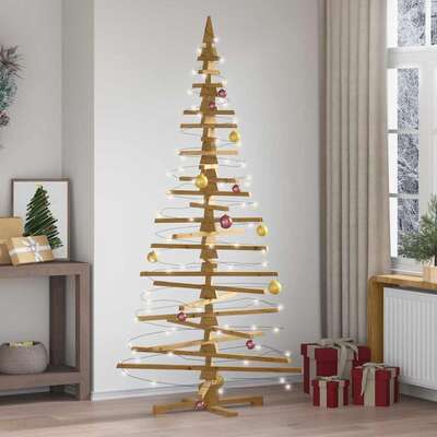 Cozy Wooden Christmas Tree with Stand Brown 210cm Solid pine wood - Soft