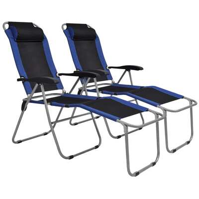 Reclining Camping Chairs 2 pcs Blue and Black