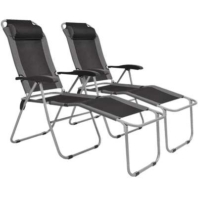 Reclining Camping Chairs 2 pcs Grey and Black