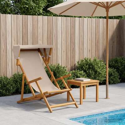 Outdoor Deck Chair Solid Wood Beige 67.5x113x103cm