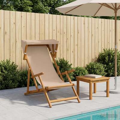 Reclining Deck Chair Solid Wood 67.5x113x103cm