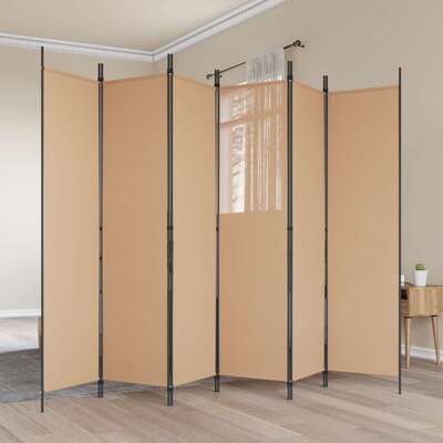 6-Panel Room Divider Beige 300x200cm Fabric | EXTG