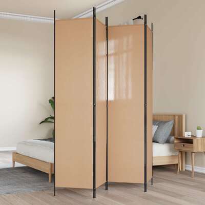 4-Panel Fabric Room Divider Beige 200x220cm | EXTG