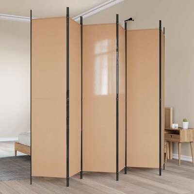 6-Panel Fabric Room Divider 300x220cm Beige | EXTG