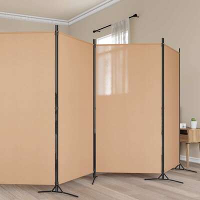 5 Panel Room Divider Beige Fabric Folding Screen | EXTG