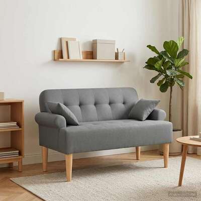 Button Tufted Loveseat Dark Grey Fabric Sofa | EXTG