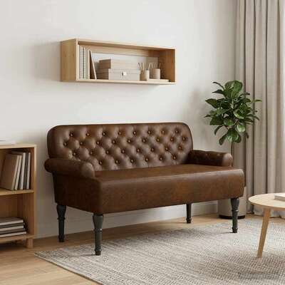 Button Tufted Loveseat Brown Faux Suede 2 Seater | EXTG