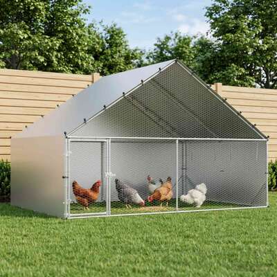 Chicken Coop Silver Galvanised Steel 300x200x190cm