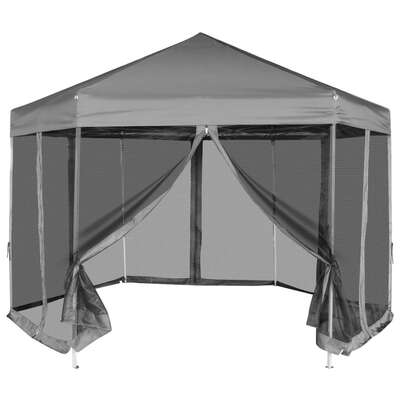 Hexagonal Pop-Up Marquee with 6 Sidewalls Grey 