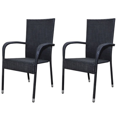 Garden Chairs 2 pcs Poly Rattan Black