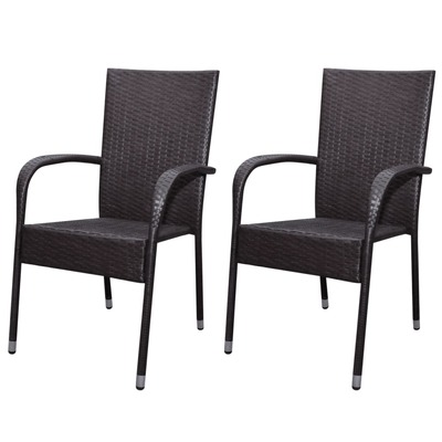Garden Chairs 2 pcs Poly Rattan Brown