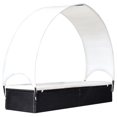 Sun Lounger with Canopy Poly Rattan Black