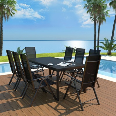 9 Piece Outdoor Dining Set Aluminium and WPC Black