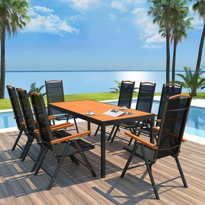 9 Piece Outdoor Dining Set with Folding Chairs Aluminium Black