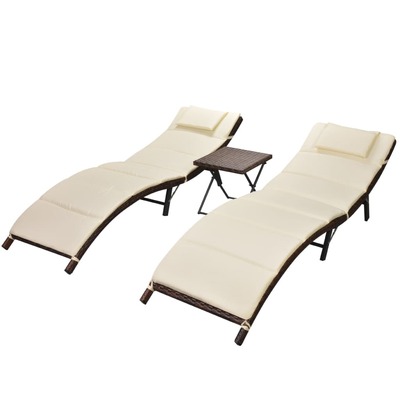Folding Sun Loungers 2 pcs with Table Poly Rattan Brown