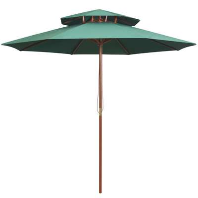 Double Decker Parasol Wooden Pole Green
