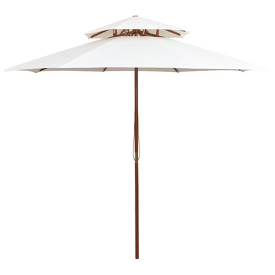 Double Decker Parasol  Wooden Pole Cream White