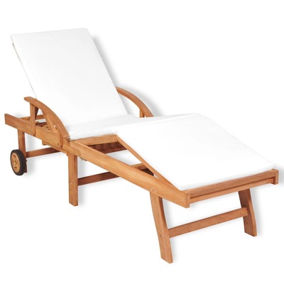 Sun Lounger with Cushion Solid Teak Wood