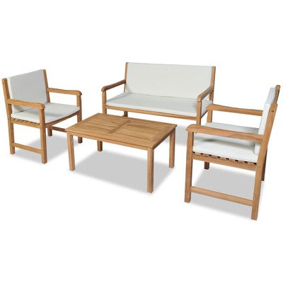 4 Piece Garden Lounge Set with Cushions Solid Teak Wood