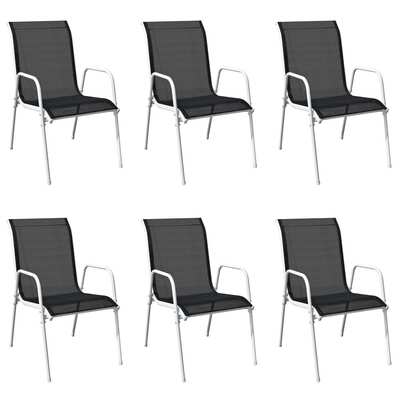 Stackable Garden Chairs 6 pcs Steel and Textilene -Black