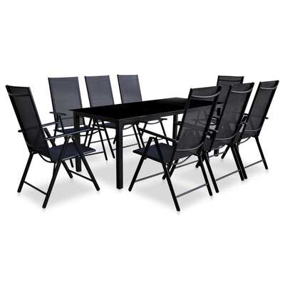 9 Piece Folding Outdoor Dining Set Aluminium Black