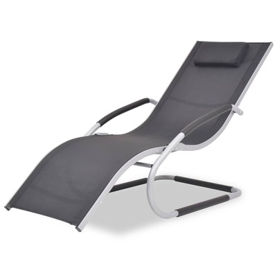 Sun Lounger with Pillow Aluminium and Textilene Black