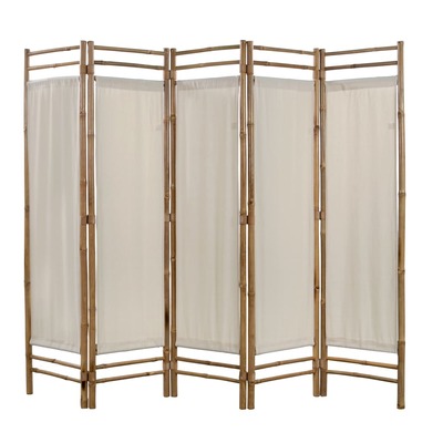Folding 5-Panel Room Divider Bamboo and Canvas 200 cm