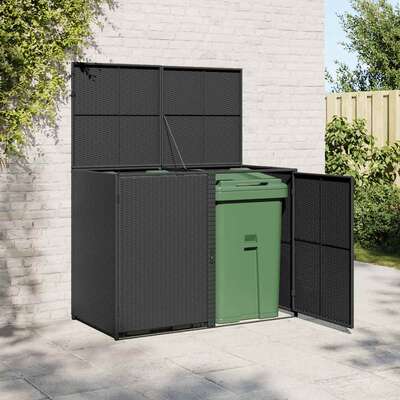 Double Wheelie Bin Shed Poly Rattan Black 