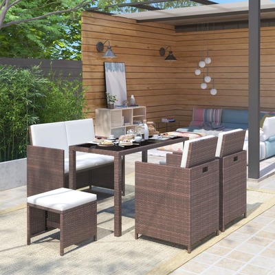 16 Piece Outdoor Dining Set Brown Poly Rattan Brown