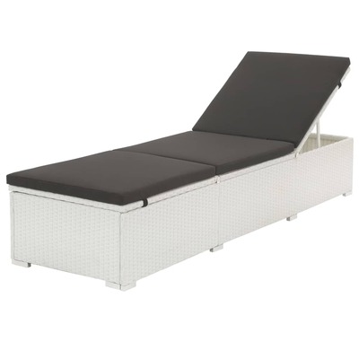 Sun Lounger with Cushion Poly Rattan White