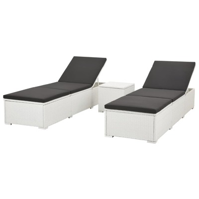Sun Loungers 2 pcs with Table Poly Rattan White