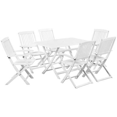 7 Piece Folding Outdoor Dining Set Solid Acacia Wood White