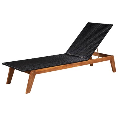 Sun Lounger Poly Rattan and Solid Acacia Wood