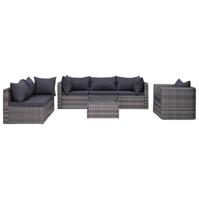 7 Piece Garden Sofa Set with Cushions & Pillows Poly Rattan Grey