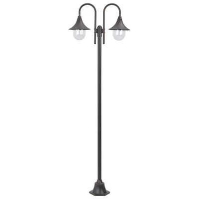 Garden Post Light E27 220 cm Aluminium 2-Lantern Bronze