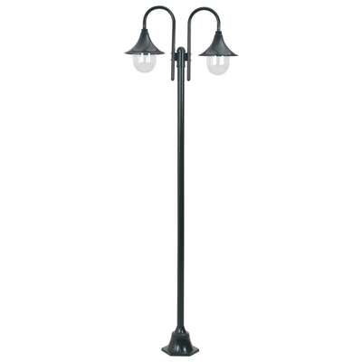 Garden Post Light E27 220 cm Aluminium 2-Lantern Dark Green