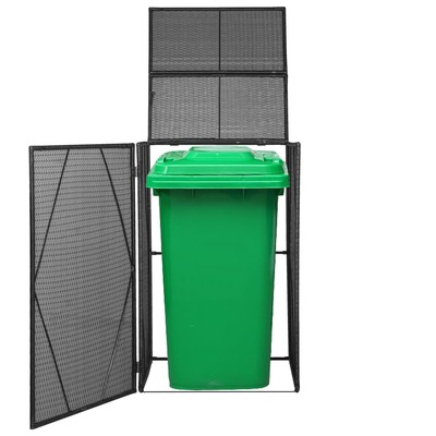 Single Wheelie Bin Shed Poly Rattan  Black