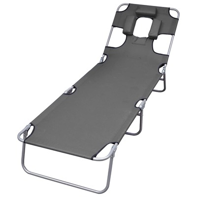 Foldable Sunlounger with Head Cushion Adjustable Backrest Grey