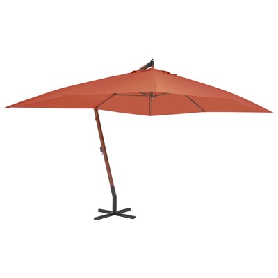 Cantilever Umbrella with Wooden Pole Terracotta
