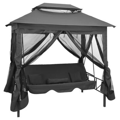 45073 Outdoor Convertible Swing Bench with Canopy Anthracite 220x160x240 cm Steel