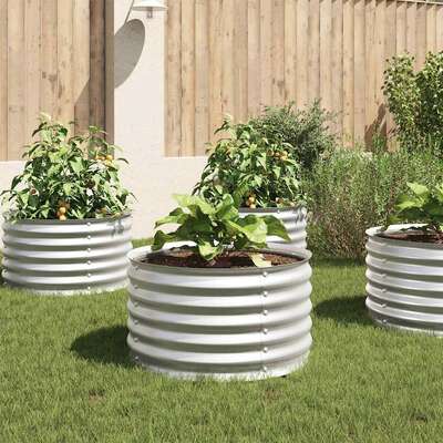 Garden Planter Galvanised Steel Silver