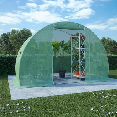 Greenhouse with Steel Foundation Green