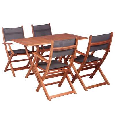 5 Piece Outdoor Dining Set Solid Eucalyptus Wood and Textilene