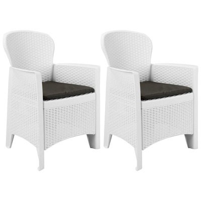 Garden Chairs 2 pcs with Cushion White Plastic Rattan Look