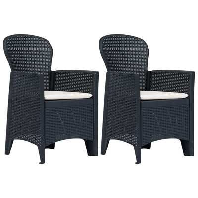 Garden Chairs 2 pcs with Cushion Anthracite Plastic Rattan Look